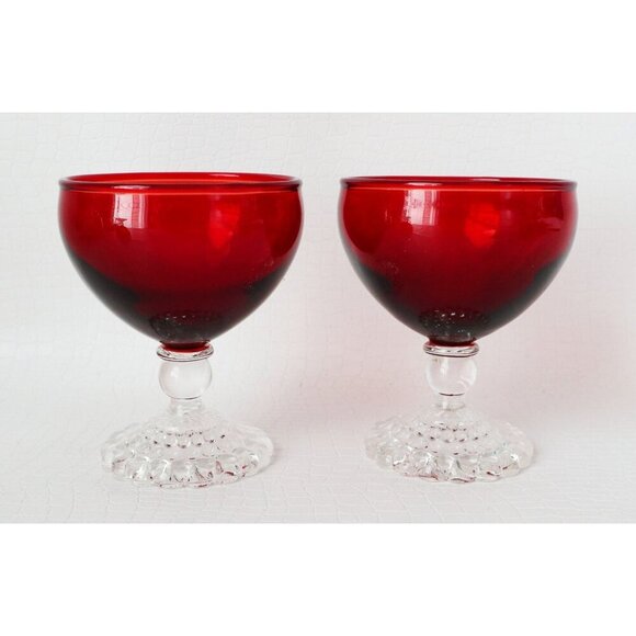 4 Royal Ruby Boopie Glasses Glass Stemware 1950's Vintage Anchor Hocking - Picture 2 of 5